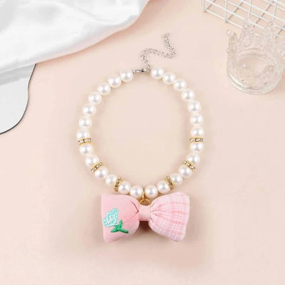 Pet Dog Accessories Bow Pet Necklace Decoration, Pearl Pet Collar Cat Dress Up Necklace