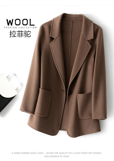 2023 New Women's Coat Pure Wool Plaids and Tweedst Fashion Camel Women's Coat Elegant Trench Coat