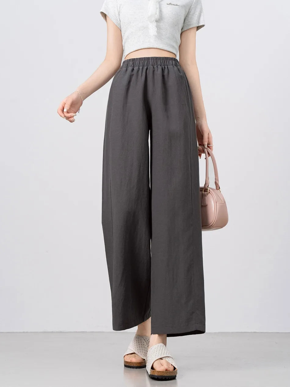 New Wide-leg Pants Women Clothing Summer Thin Loose Straight Casual Pants Solid High Waist Drape Nine-point Literary Pants