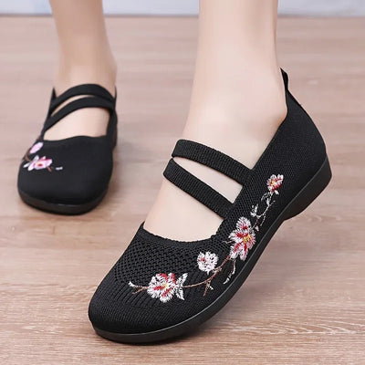 women's shoes Slip-on Flat Embroidered Shoes, Soft Sole Elastic Mom Shoes - women's summer shoes free shippiing shoes