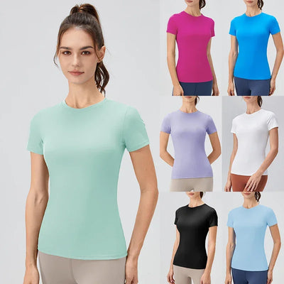 2024 Women Sports Shirt Tight Yoga top Quick Dry Gym Top Outdoor Short Sleeve Running Sportswear Women T-shirts - Elanique
