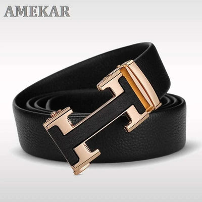 High Quality Alloy Buckle Genuine Real Leather Vintage H Automatic Buckle Belt for Men | Male
