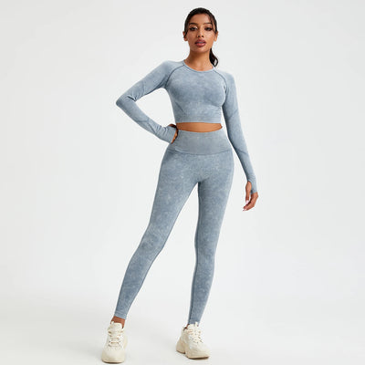 Women's Long Sleeves Round Neck Wash Exercise Activewear Sport Tops Skinny Stretch Activewear Running Wear
