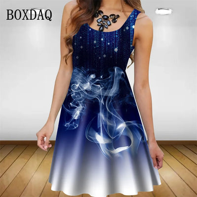 2023 Women Summer Dresses Casual Sleeveless Fashion Loose Sexy Party Mini Dress Gradient Print Dress Oversized Sundress Vestidos