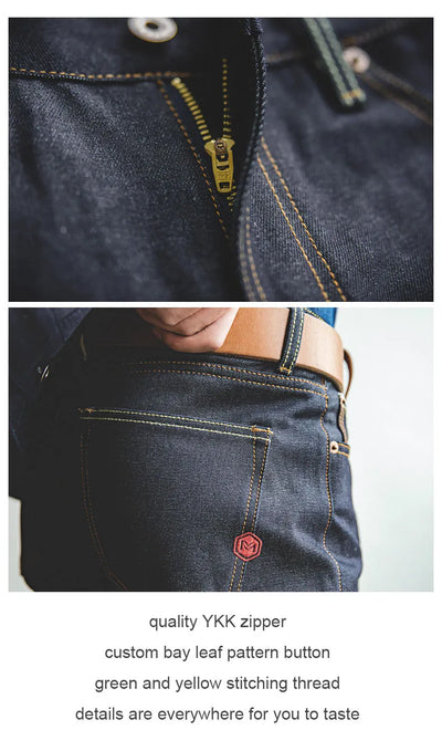 Maden Retro 14.5OZ Selvage Denim Jeans for Men Mid-waisted Regular Fit Straight Pants with YKK Zipper Male Blue Jeans Size 28-38