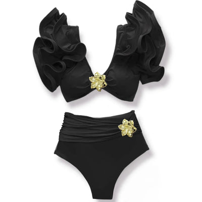 Swimwear High Waist Bikinis with Belt V Neck Shirring Swimsuit Women Ruffle Bathing Suit y2k Drawstring Beachwear