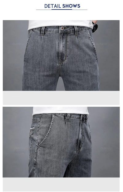 Summer Stretch Skinny Jeans Men Fashion Casual Slim Fit Denim Designer Elastic Pants Grey Brand Trousers Male Large size 38 40