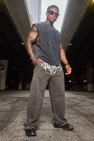 Men's straight legs wide pants fitness training casual sports outdoor running trousers fashion American style brand sports pants