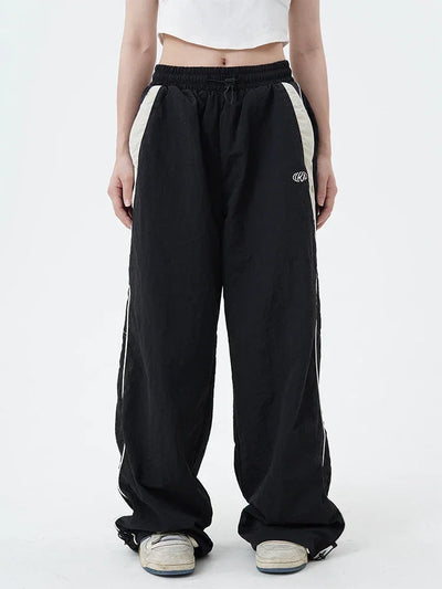Women Spring Retro Solid Loose Drawstring Trousers Casual Joggers Baggy Wide Leg Sweatpants Mid Waist Sporty Y2k Female Clothes