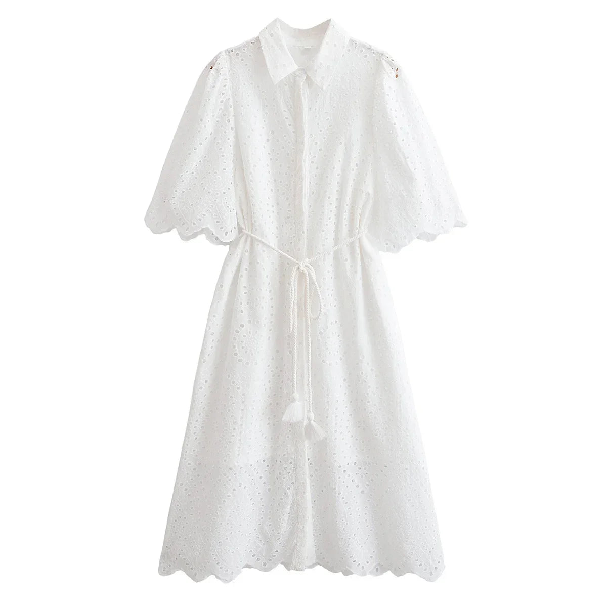 Women's Dress 2025 Spring New Fashionable and Casual Style Hollow Embroidered Shirt Dress