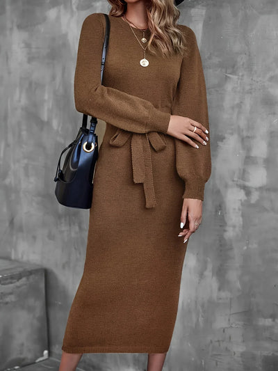 Women's Knitted Dress Autumn and Winter Casual Fashion Versatile Skirt Warm Long Skirt with Belt