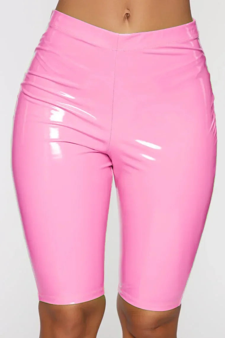 New Women's High Waisted PU Leather Skinny Black Shorts Sports Biker Shorts
