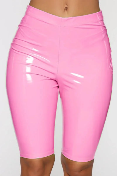 New Women's High Waisted PU Leather Skinny Black Shorts Sports Biker Shorts