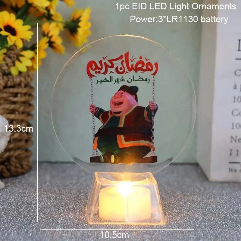 Muslim Ramadan Festival  Decorative Lamp Cartoon Pattern Acrylic LED Candle Night Light for Home Bedroom Atmosphere Decor