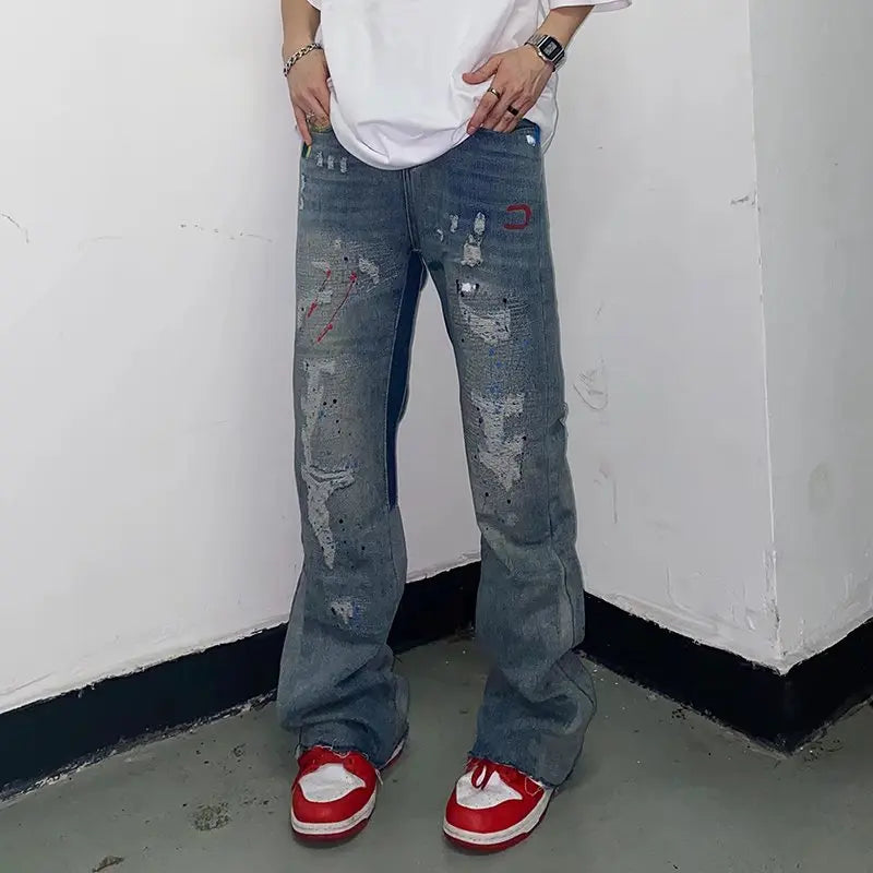 2023 Kanye Y2K Streetwear Baggy Ripped Jeans Pants Men Designer Clothes Washed Blue Straight Hip Hop Denim Trousers Ropa Hombre