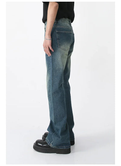 Jeans Denim Pants Men Long Flare Pant Straight Trousers High Waist Casual Regular Pockets Slim Fit Splice Simple Autumn 2024