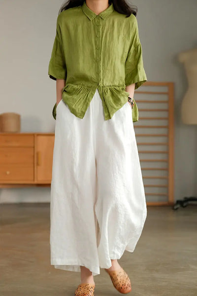 2024 Cotton Linen Home Wear Loose Pants for Women Summer Casual Baggy Wide Leg Trousers Purple Soft Capri Pants Women's Joggers
