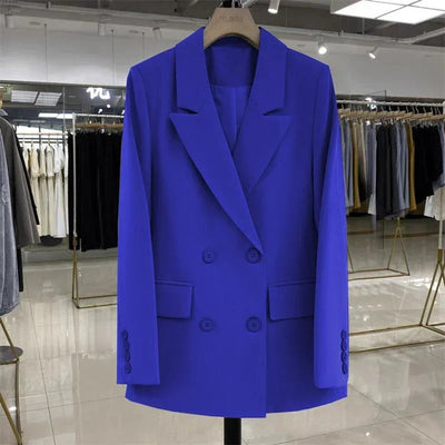 Women's Blazer Double Breasted Office Wear Suit Coats 2025 Fashion Jackets Long Sleeve Flap Pockets Chic Female Outerwear