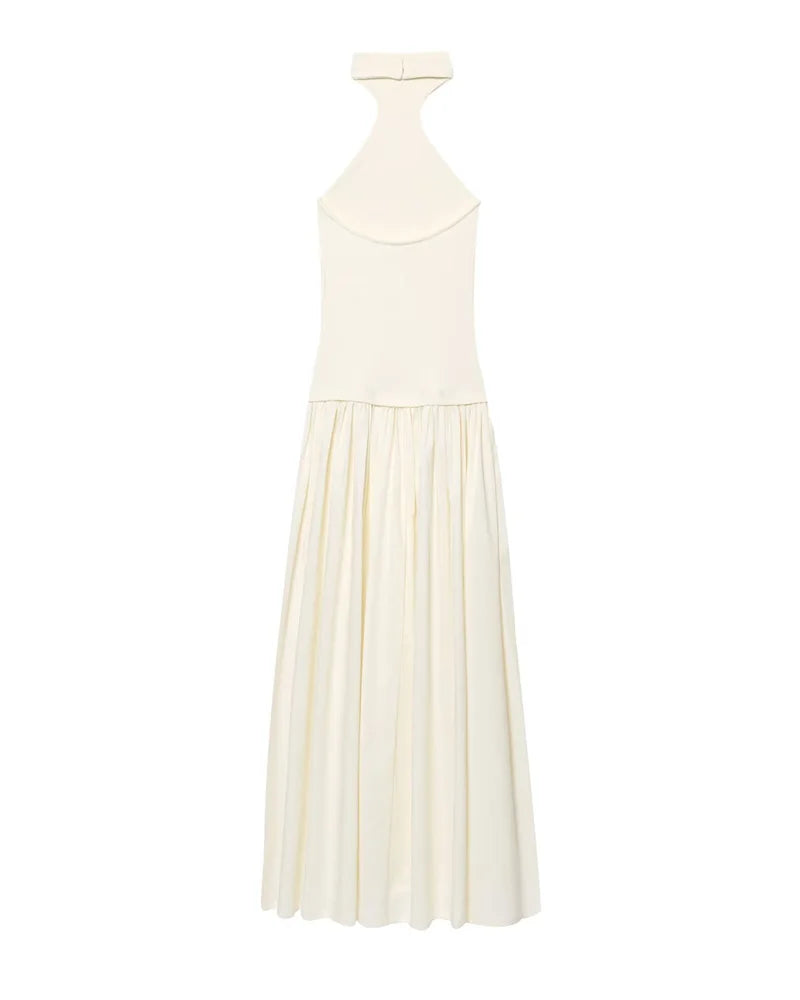 Women's Dress New Summer 2025 White Halterneck Panelled Dress Sexy off-the-shoulder design Elegant temperament Personality