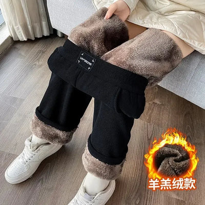 Winter Wide Leg Pants Women Autumn Plush Pants Women Extra Thick Lamb Fleece Warm Straight Korean Pants Joggers Women