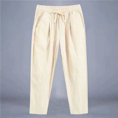 Men's Trousers Cotton Linen Fashion Casual Pants Solid Color Breathable Loose Shorts Straight Drawstring Pants Streetwear Men