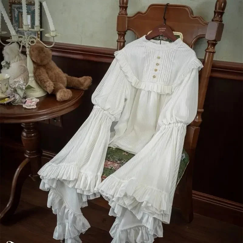 Japanese Y2k Lolita Blouse Women Ruffle Sleeve Harajuku Tops Sweet Gothic Aesthetic Vintage Cosplay Shirts Blusas Mujer De Moda
