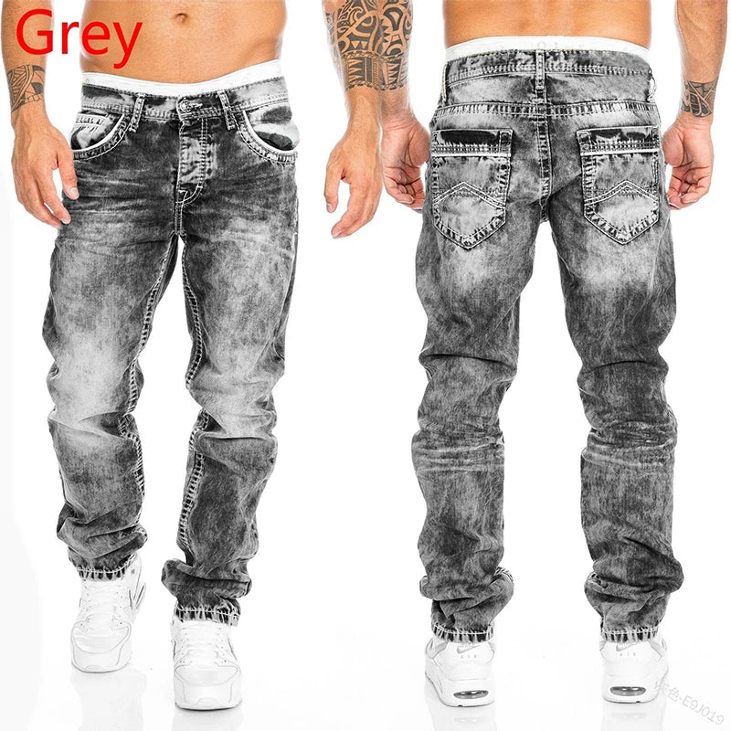 Fashion Men Pants Washed Stretch Straight Jeans Loose Cacual Designer Long Denim Pants Trousers Hip Hop Slim Fit Punk Trousers