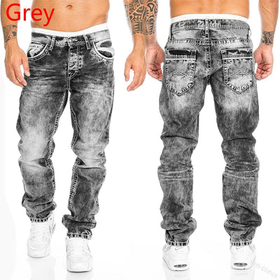 Fashion Men Pants Washed Stretch Straight Jeans Loose Cacual Designer Long Denim Pants Trousers Hip Hop Slim Fit Punk Trousers
