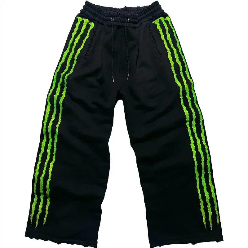 New fluorescent embroidered men sports pants street clothing hip-hop retro personality glow pants men and women joggers