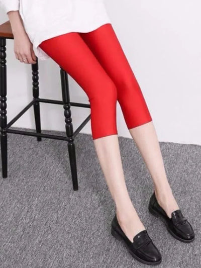 CUHAKCI Fluorescent Color Women Leggings Shiny Leggins Spandex Pants Summer Super Elastic Fitness Capris
