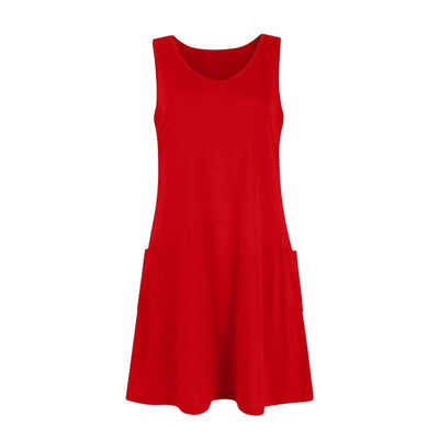 Womens Summer Dresses Plain Loose V Neck Sleeveless Sundresses Swimsuit Coverup With Pockets Vestidos Para Mujer платье женское