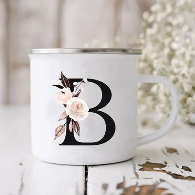 Initial Letter Print Mugs Enamel Creative Coffee Cups Drinks Wine Juice Milk Cup Vintage Home Office Handle Drinkware Best Gifts