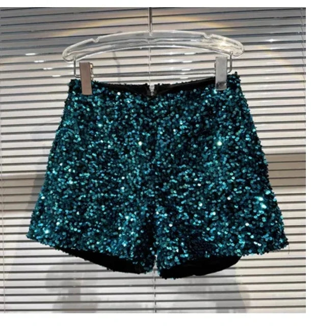 2025 New Summer Spring New Full Sequined Shiny Casual Shorts Heavy Zipper Nightclub Socialite Short Shorts Hot Pants for Women - Elanique