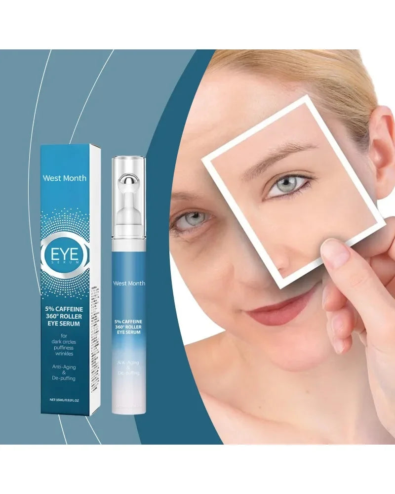 5% Caffeine Eye Serum Nourishing Moisture Under Eye Roller Cream 360° Massage Firming Serum For Dark Circles and Puffiness