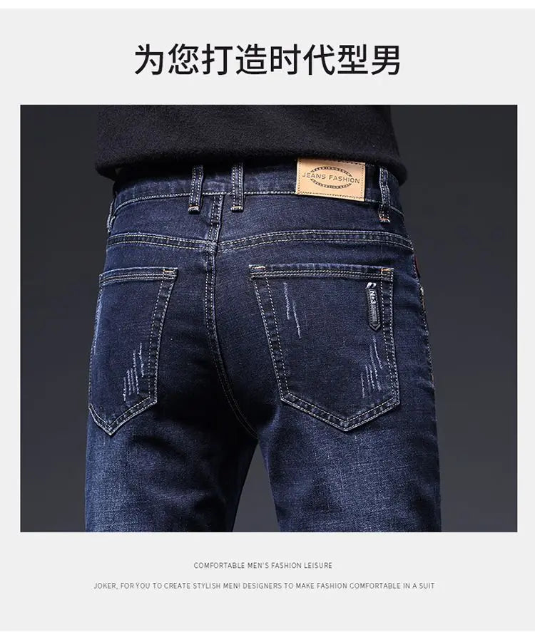 2025 New in Men's Stretch Jeans Straight Fit Denim Pants Male Formal Classic Blue Business Casual Regular Autumn Cowboy Trouser