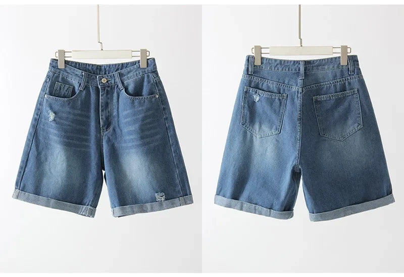 Women Denim Shorts Ripped Wide Leg Black High Waist Short Jeans Straight Leg Blue Denim Shorts For Women Summer Jean Shorts