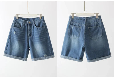 Women Denim Shorts Ripped Wide Leg Black High Waist Short Jeans Straight Leg Blue Denim Shorts For Women Summer Jean Shorts