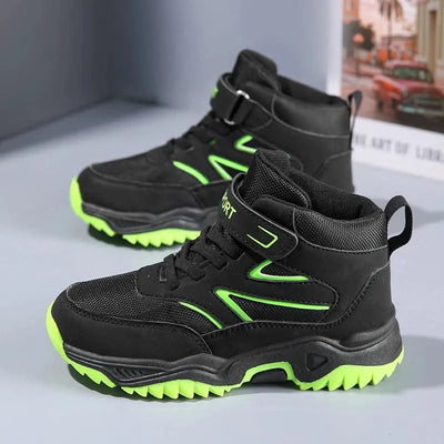 New Boys' Sports Shoes Non-slip School Children's Leather Breathable Running Black Fashion Hiking Shoes Sneaker Size 29-40