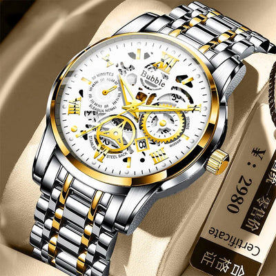 Luxury Men's Fashion Watch High-end Light Luxury Multi-functional Quartz Watch Waterproof Roman Hollow Men's Clock Watch