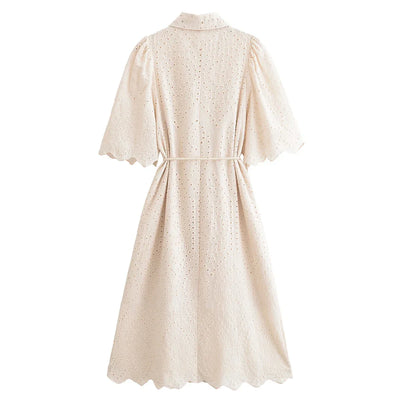 Women's Dress 2025 Spring New Fashionable and Casual Style Hollow Embroidered Shirt Dress