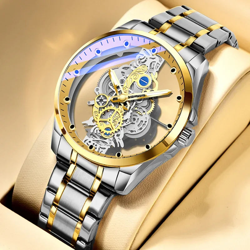 High-end Business Watch for Men's Watch Automatic Double Sided Transparent Hollow Waterproof and Luminous Quartz Watch for Men