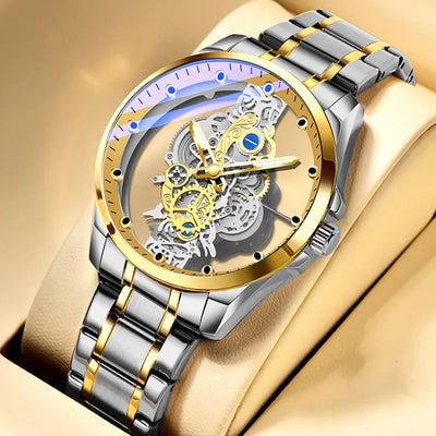 High-end Business Watch for Men's Watch Automatic Double Sided Transparent Hollow Waterproof and Luminous Quartz Watch for Men