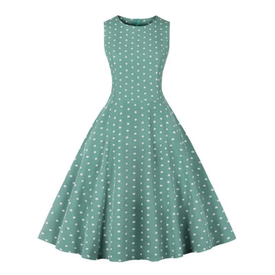 2025 New Women Party Dress Dot Print Sleeveless A Line 50s Evening Gowns Red A-line Tight Waist Prom Banquet Summer Midi Dress - Elanique