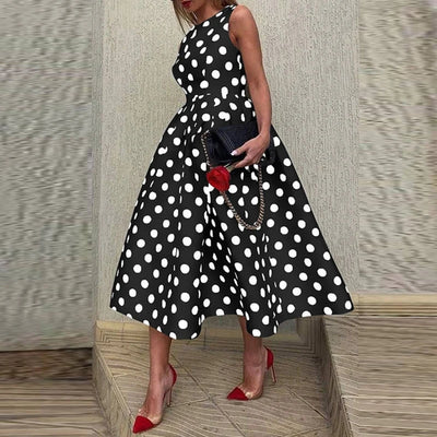New Summer Party Dress Women 2024 Bohemian Point Dot Printed Dress Elegant Sexy Sleeveless Pleated Casual Beach Vestidos