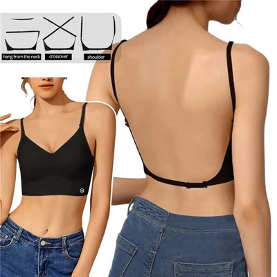 Women Invisible Bra Deep U Plunge Bras Backless Top