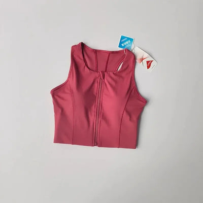 Women's sports and fitness underwear, integrated front zipper design, shock-absorbing gathering, quick drying yoga vest