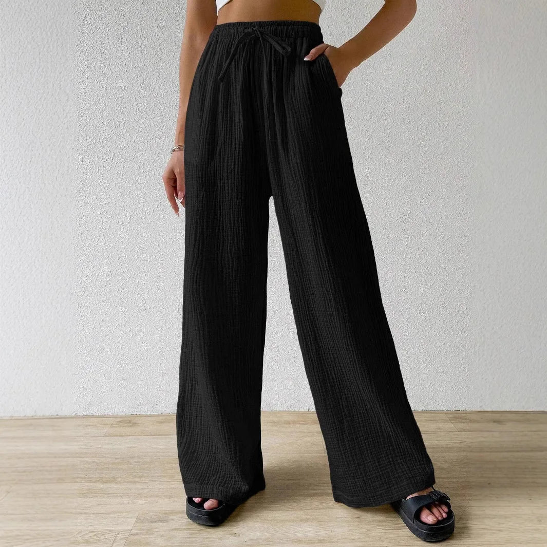 Wide Leg Floor Length Pants Women Drawstring Pant Loose Y2k Streetwear Capris Pockets Casual Sports Summer High Waist Basics