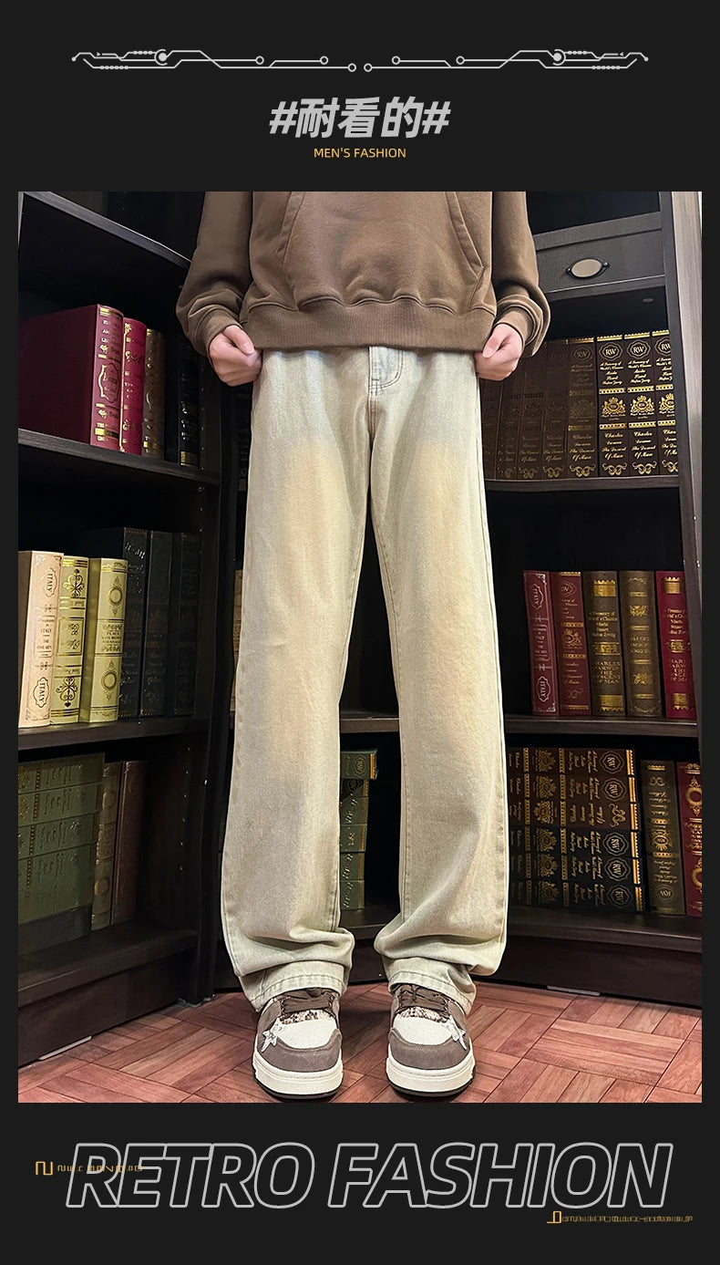 Autumn New Men's Jeans Baggy Straight Wide Leg Male Fashion Vintage Denim Pants Men Youth Popular Brand Streetwear Jean Trousers
