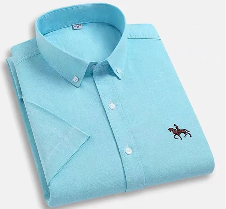 Oversized 5XL 6XL Oxford Shirts For Men 100% Cotton Short Sleeve Summer Leisure Striped Office Social Formal Blue Man Clothing