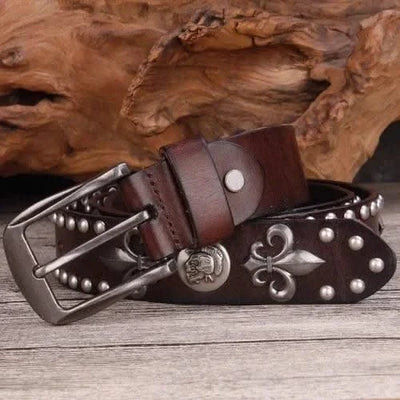 Designer High Quality Genuine Leather Strap Retro Flower Printing Belts Men |  Pin Buckle Belt